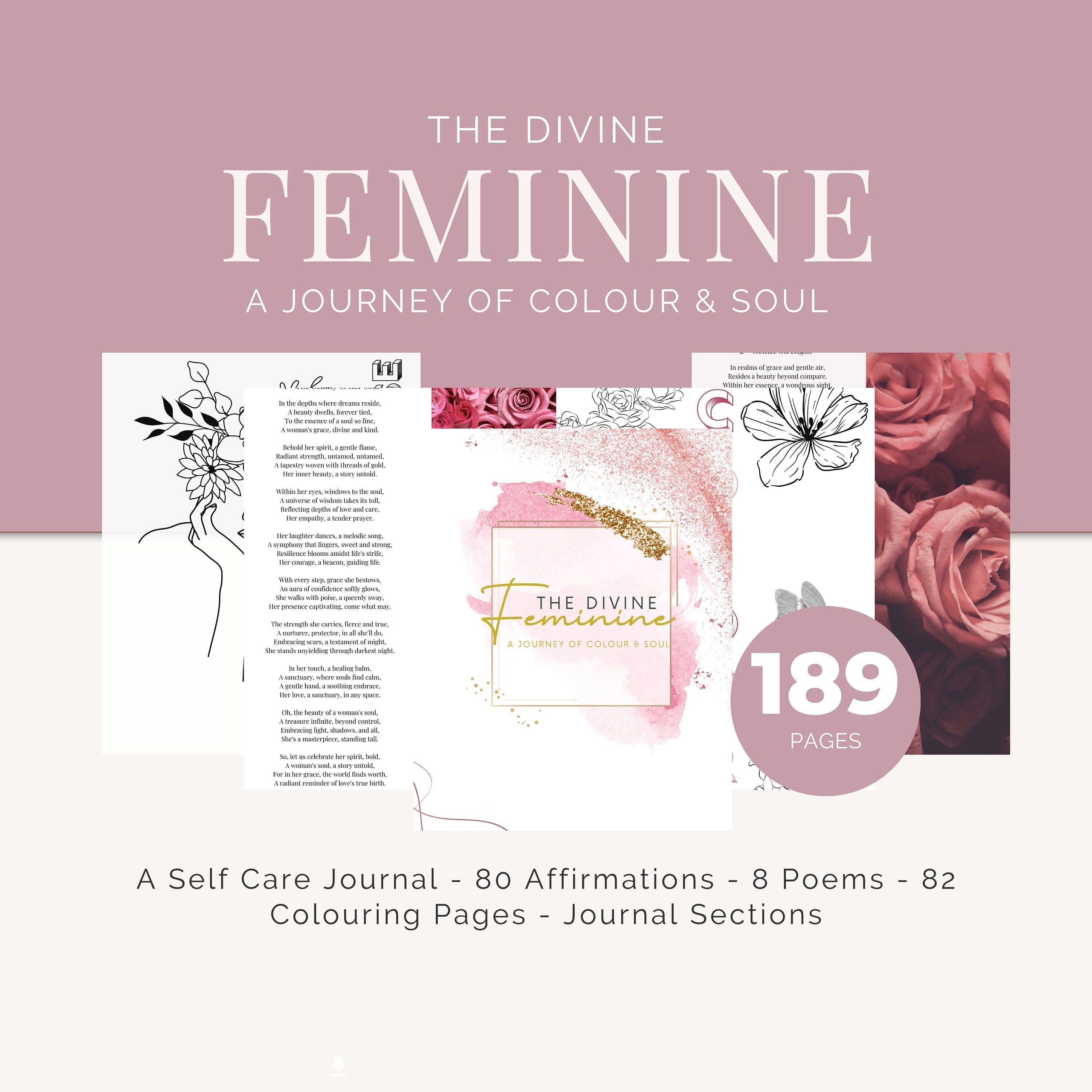 Divine Feminine Coloring Book - Digital Print Out | Adult Colouring Book | Manifestation Colouring Book