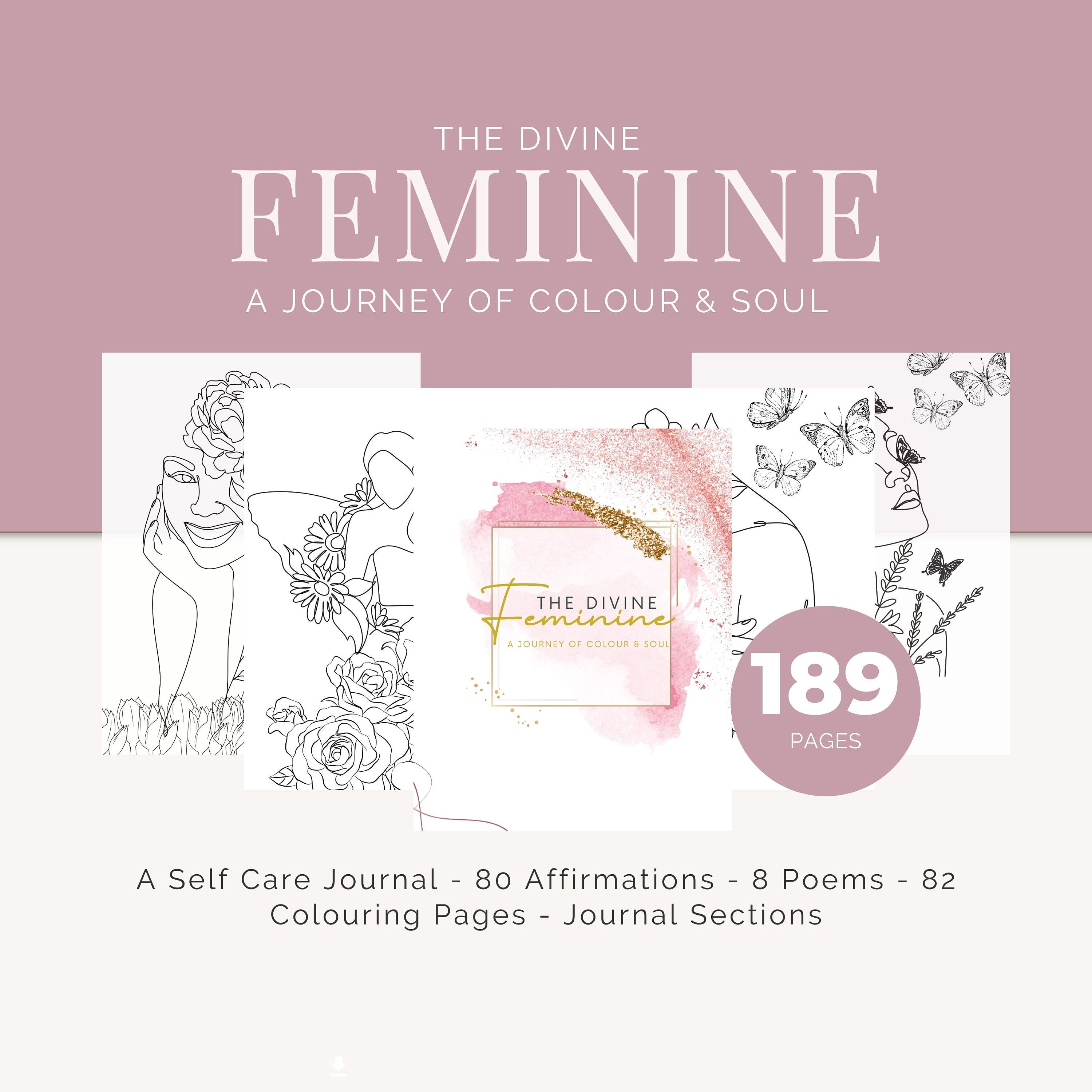Divine Feminine Coloring Book - Digital Print Out | Adult Colouring Book | Manifestation Colouring Book